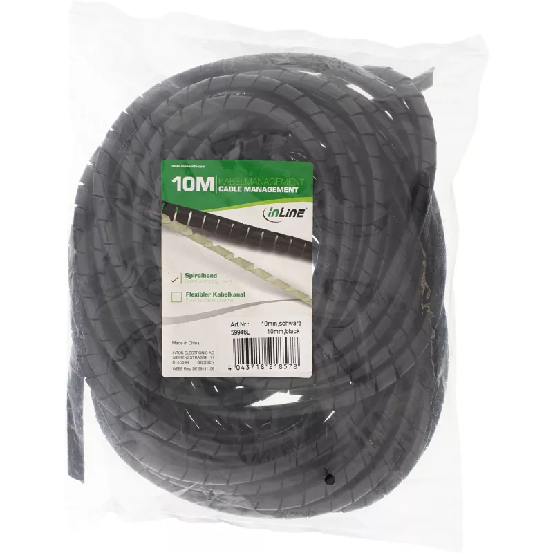 InLine Spiralwickelband 10 m, schwarz, 10 mm, Schwarz, 1 cm, 169 g, 200 mm, 210 mm, 50 mm