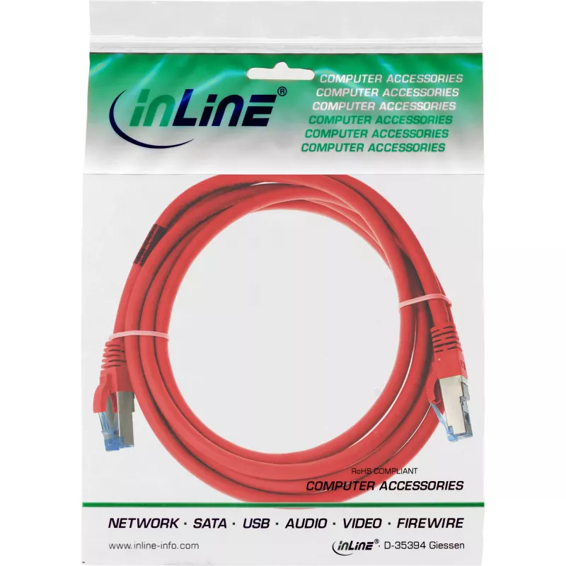InLine Patchkabel S/FTP PiMF Cat.6A halogenfrei 500MHz rot 3m