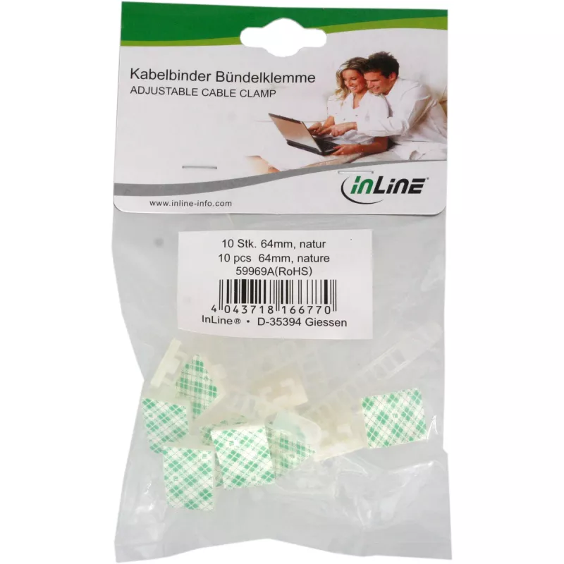 Einstellbare Kabelschelle InLine 64 mm natur 10 Stück