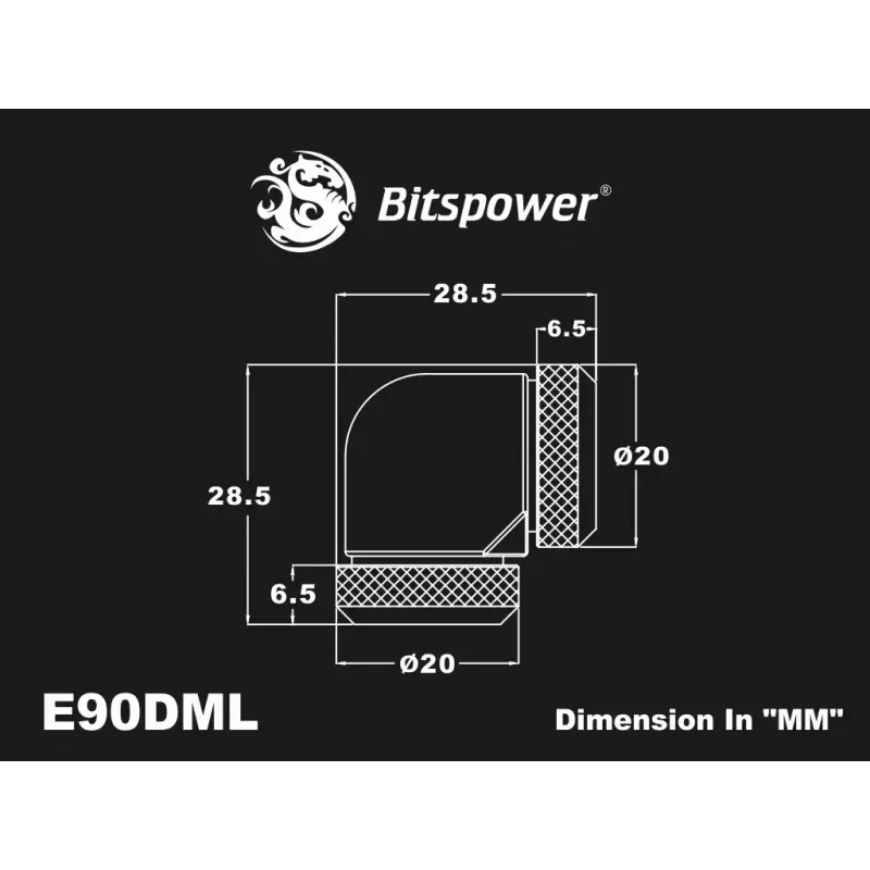 Kompressionswinkel BitsPower Carbon Schwarz BP-CBE90DML — Messing-90°-Fitting, schwarze Carbon-Optik, 1 Stück
