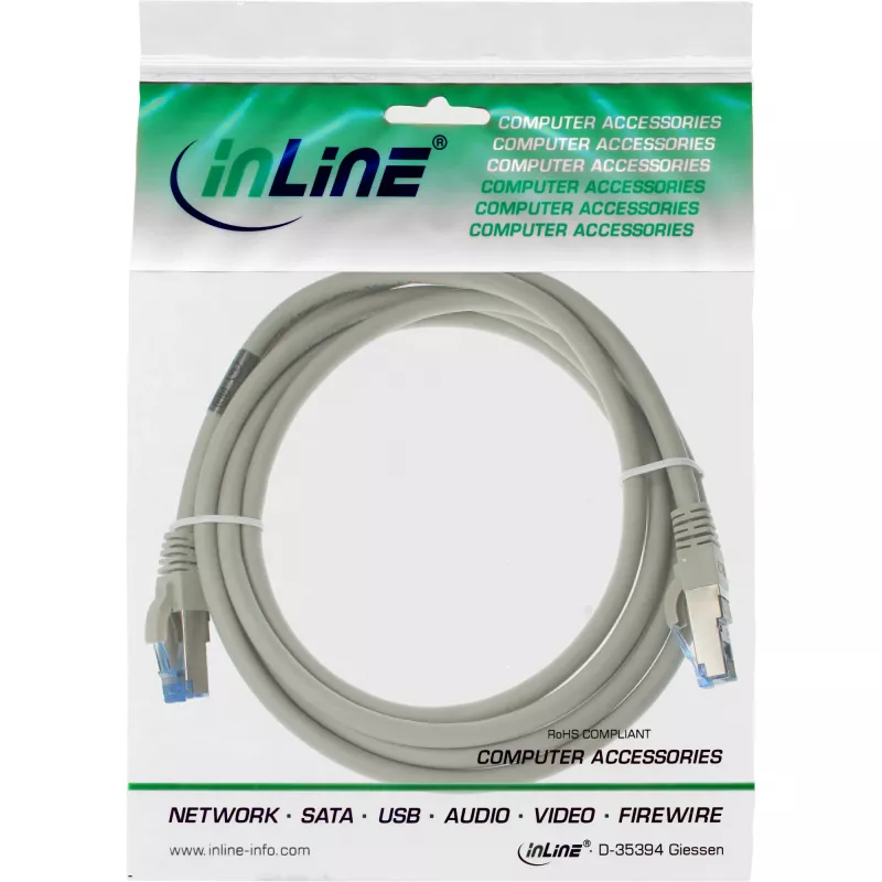InLine Patchkabel S/FTP PiMF Cat.6A halogenfrei 500MHz grau 2m