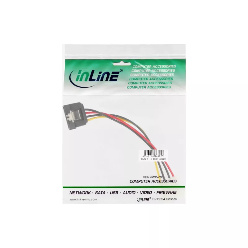 InLine SATA Stromadapterkabel 4-Pin Molex / 15-Pin SATA mit Verriegelung 0,15 m