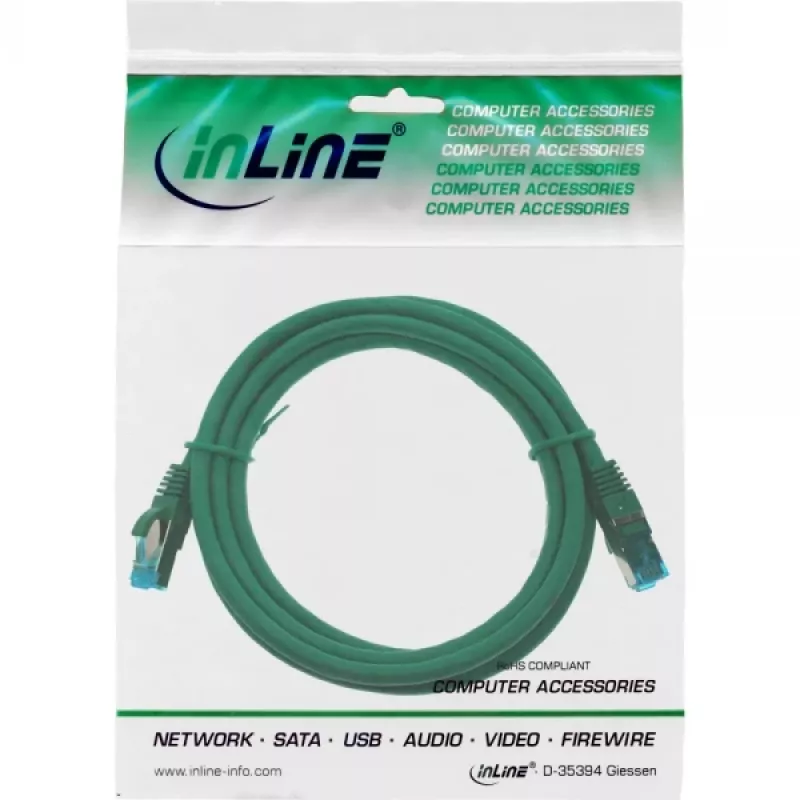 InLine Patchkabel S/FTP PiMF Cat.6A halogenfrei 500MHz grün 0,5m