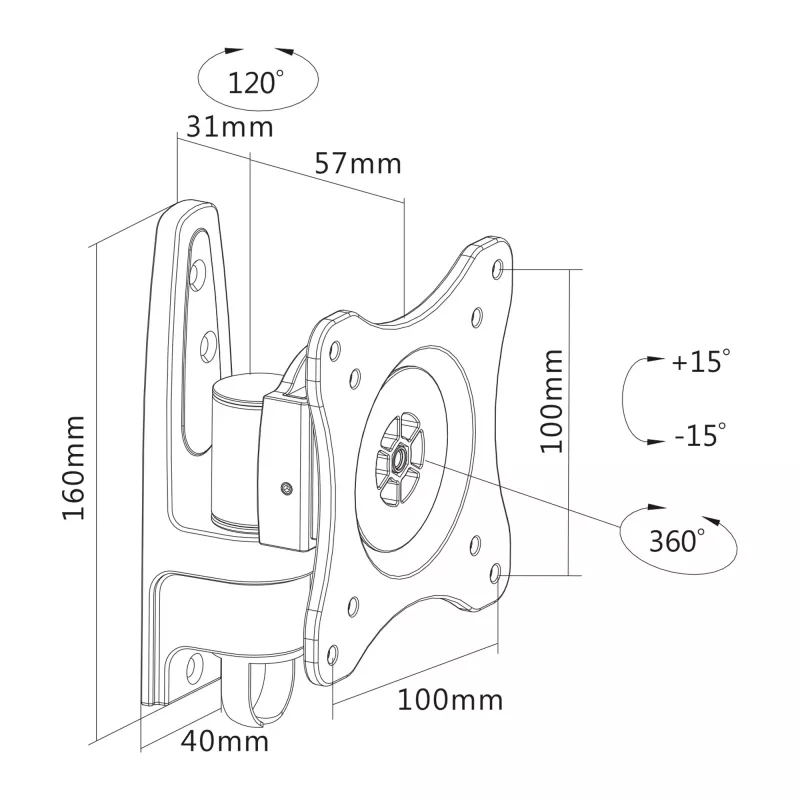 InLine Wandhalterung, für Monitore bis 69 cm (27 Zoll), max. 15 kg