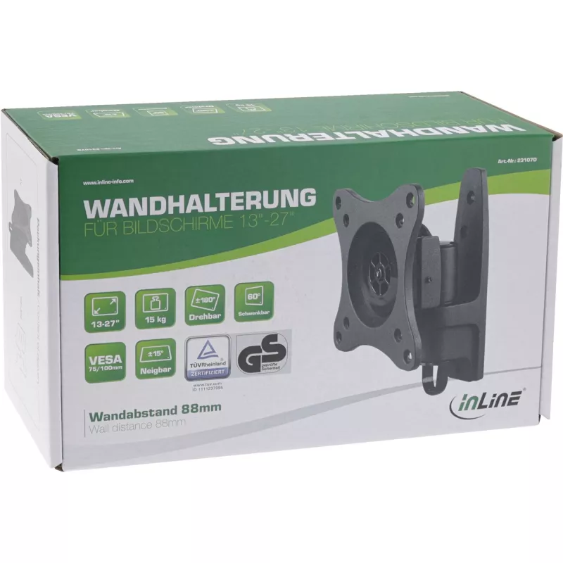 InLine Wandhalterung, für Monitore bis 69 cm (27 Zoll), max. 15 kg