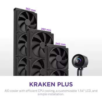 All-in-One-Flüssigkeitskühler NZXT Kraken Plus 360 12 cm Schwarz Fluid Dynamic Bearing