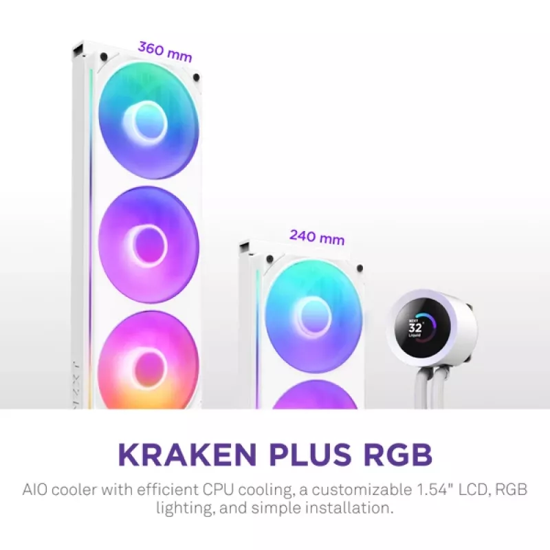 All-in-One-Flüssigkeitskühler NZXT Kraken Plus 360 RGB Weiß 500–2400 U/min