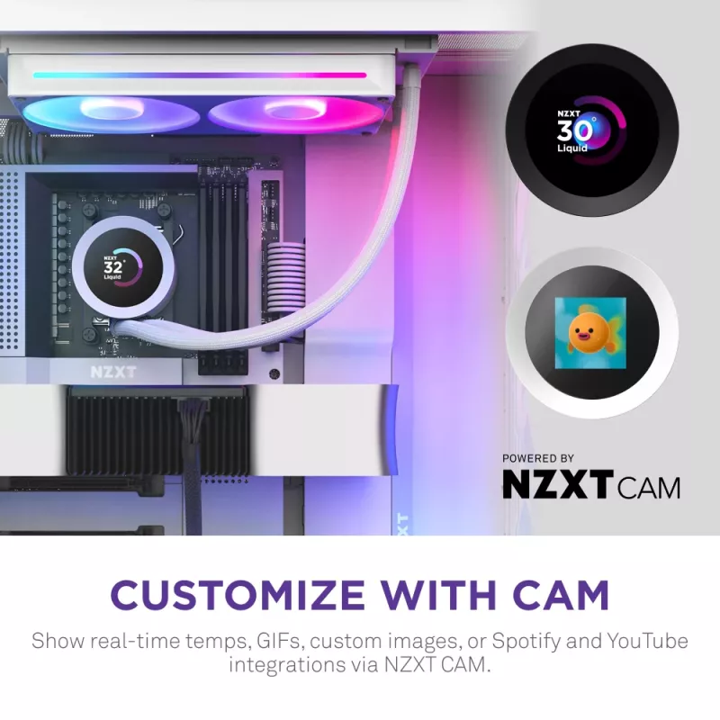 All-in-one-Flüssigkeits-CPU-Kühler NZXT Kraken Plus RGB 240 — 120-mm-Lüfter, FDB-Lager, weiß