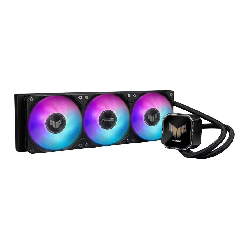 All-in-One-Flüssigkeitskühler ASUS TUF Gaming LC III 360 ARGB LCD — 360-mm-Radiator, 3x 120-mm-Lüfter, Sockel AM5/AM4/LGA1700/LGA1200, Schwarz