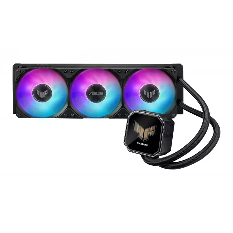 All-in-One-Flüssigkeitskühler ASUS TUF Gaming LC III 360 ARGB LCD — 360-mm-Radiator, 3x 120-mm-Lüfter, Sockel AM5/AM4/LGA1700/LGA1200, Schwarz