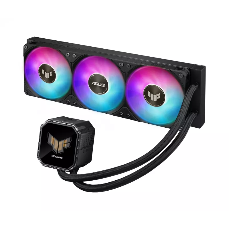All-in-One-Flüssigkeitskühler ASUS TUF Gaming LC III 360 ARGB LCD — 360-mm-Radiator, 3x 120-mm-Lüfter, Sockel AM5/AM4/LGA1700/LGA1200, Schwarz