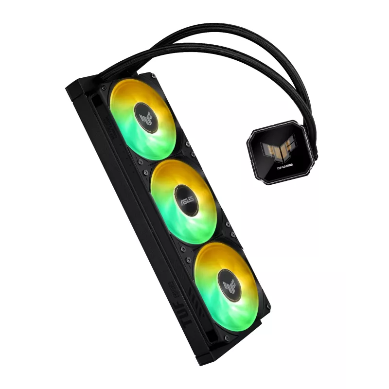 All-in-One-Flüssigkeitskühler ASUS TUF Gaming LC III 360 ARGB LCD — 360-mm-Radiator, 3x 120-mm-Lüfter, Sockel AM5/AM4/LGA1700/LGA1200, Schwarz