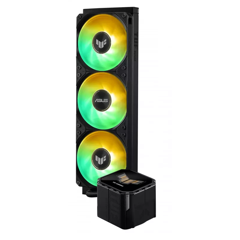 All-in-One-Flüssigkeitskühler ASUS TUF Gaming LC III 360 ARGB LCD — 360-mm-Radiator, 3x 120-mm-Lüfter, Sockel AM5/AM4/LGA1700/LGA1200, Schwarz