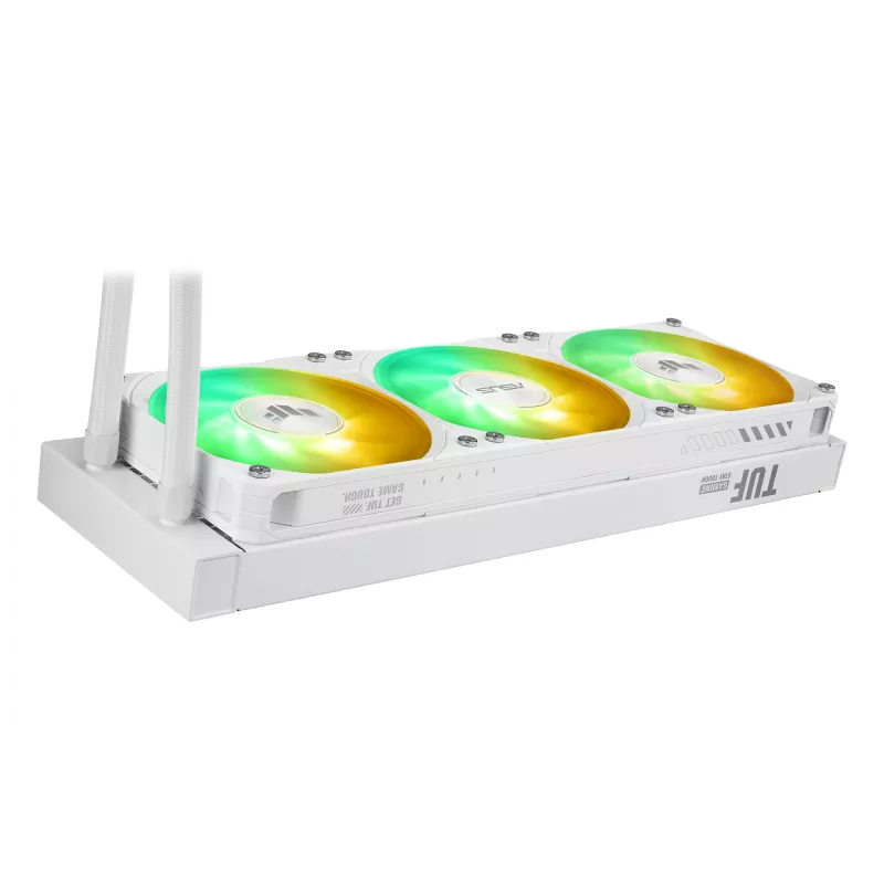 All-in-One-Flüssigkeitskühler ASUS TUF Gaming LC III 360 ARGB LCD White Edition – 360-mm-Radiator, 3 × 120-mm-PWM-Lüfter, LCD-Anzeige, Weiß