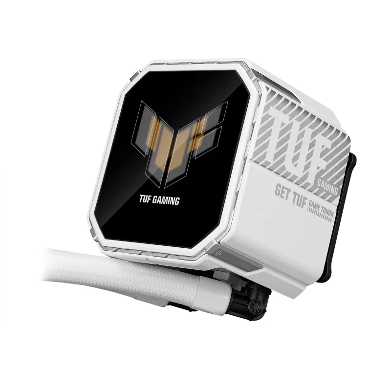 All-in-One-Flüssigkeitskühler ASUS TUF Gaming LC III 360 ARGB LCD White Edition – 360-mm-Radiator, 3 × 120-mm-PWM-Lüfter, LCD-Anzeige, Weiß