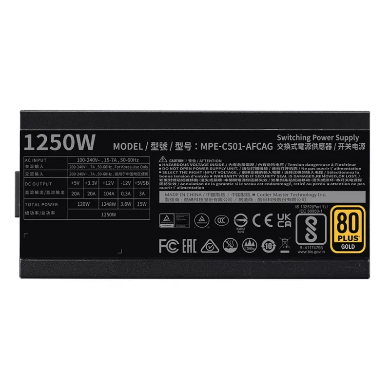 COOLER MASTER Netzteil Mwe 1250 V2 Gold Vollmodular 1250 W ATX Schwarz