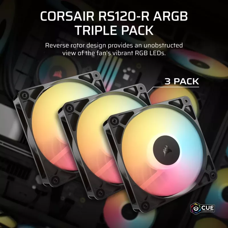 Kühlungslüfter CORSAIR RS120-R ARGB 120mm 3-Pack, 120 mm, ARGB-Beleuchtung, 3 Lüfter