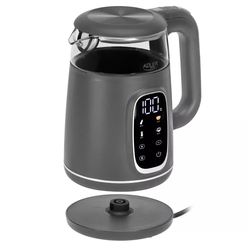 Elektrischer Wasserkocher Adler AD 1305 G — 1,7 L, 2200 W, regelbarer Thermostat, LED-Anzeige, grau