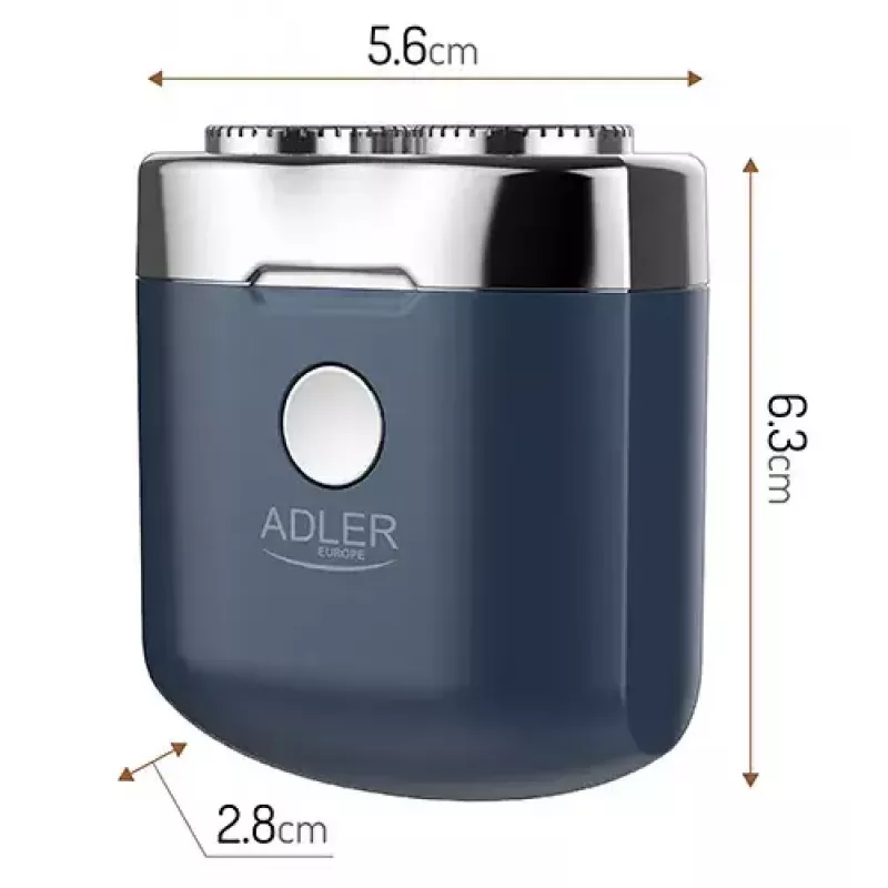 Rotationsrasierer Adler AD 2937, 2 rotierende Köpfe, wiederaufladbarer Li-Ion 250 mAh, waschbar, kabellos, blau