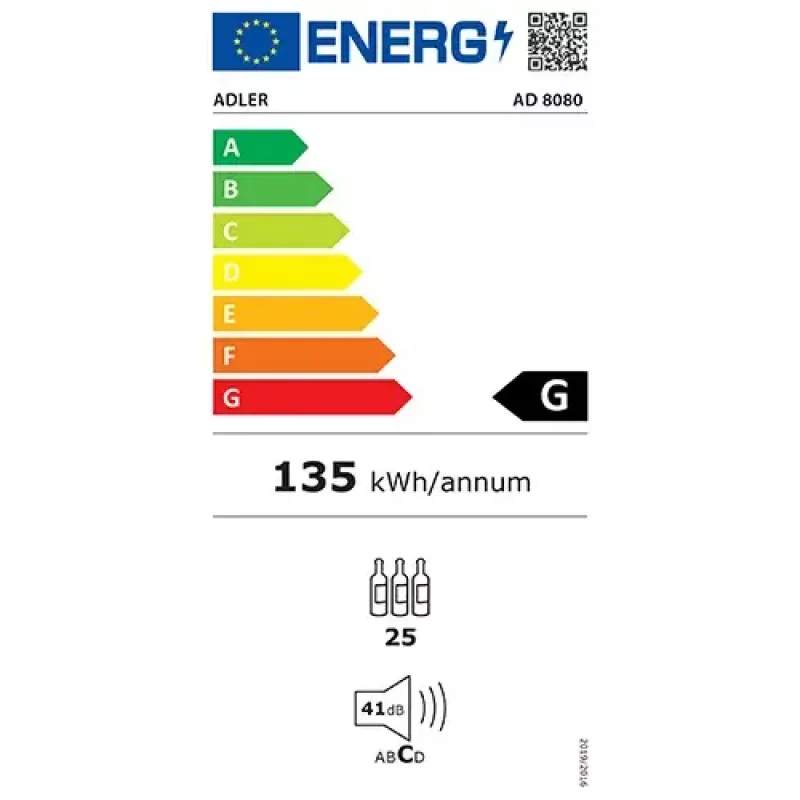 Thermoelektrischer Weinkühler Adler AD 8080, freistehend schwarz, 24 Flaschen, 2 Zonen, 60 L, Touch-Bedienung