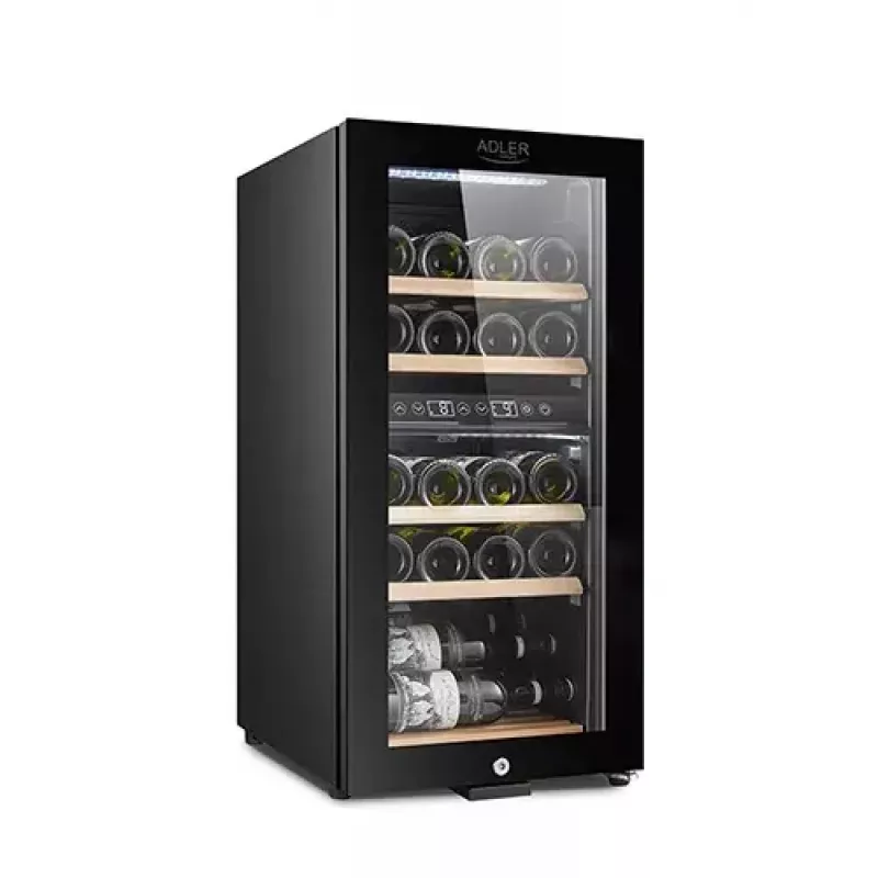 Thermoelektrischer Weinkühler Adler AD 8080, freistehend schwarz, 24 Flaschen, 2 Zonen, 60 L, Touch-Bedienung