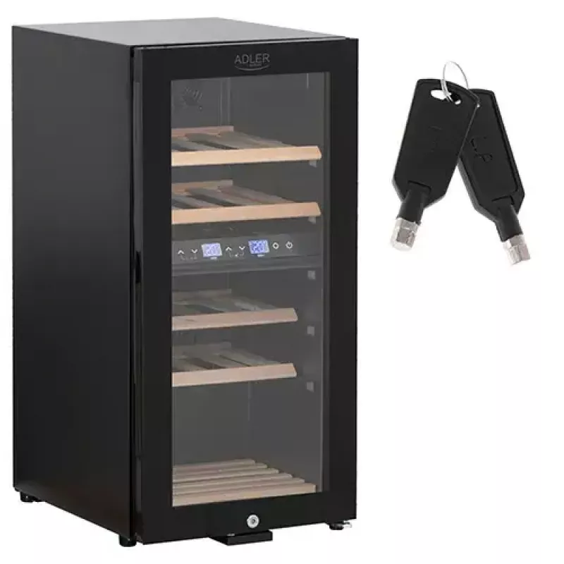 Thermoelektrischer Weinkühler Adler AD 8080, freistehend schwarz, 24 Flaschen, 2 Zonen, 60 L, Touch-Bedienung