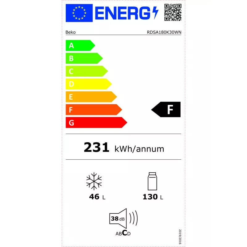 Beko RDSA180K30WN Kühl-Gefrierkombination, freistehend, 176 l, Weiß