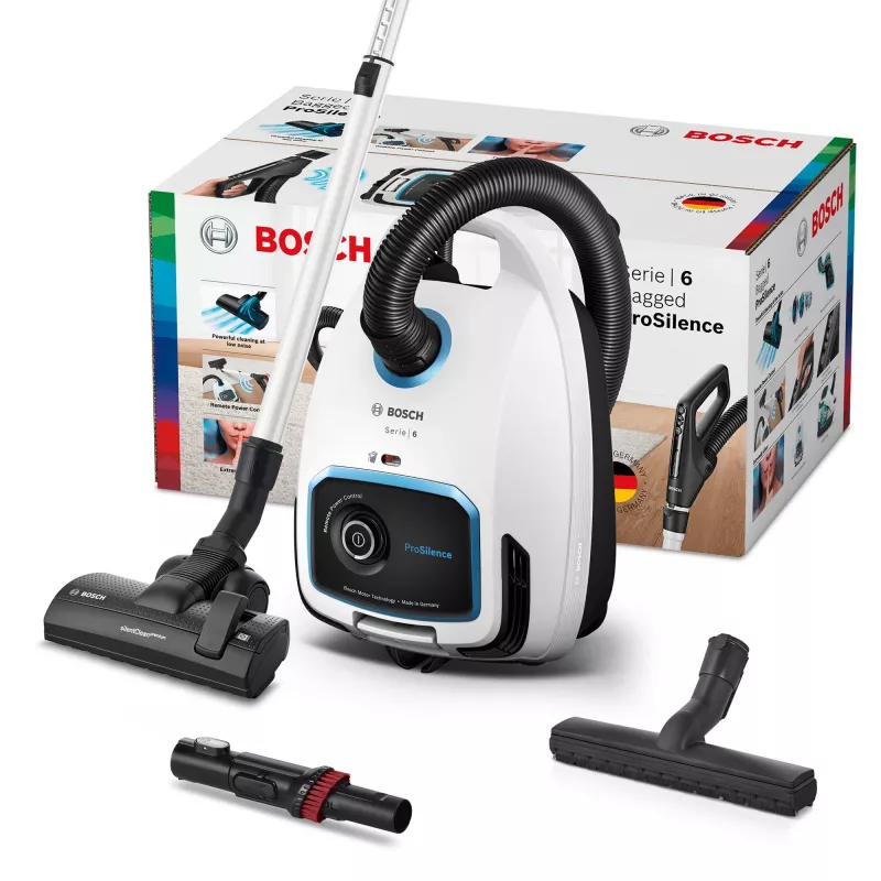 Bodenstaubsauger Bosch Serie 6 BGB6SIL1 — 700 W, 4 L Staubbeutel, HEPA 13, 12 m Aktionsradius, weiß
