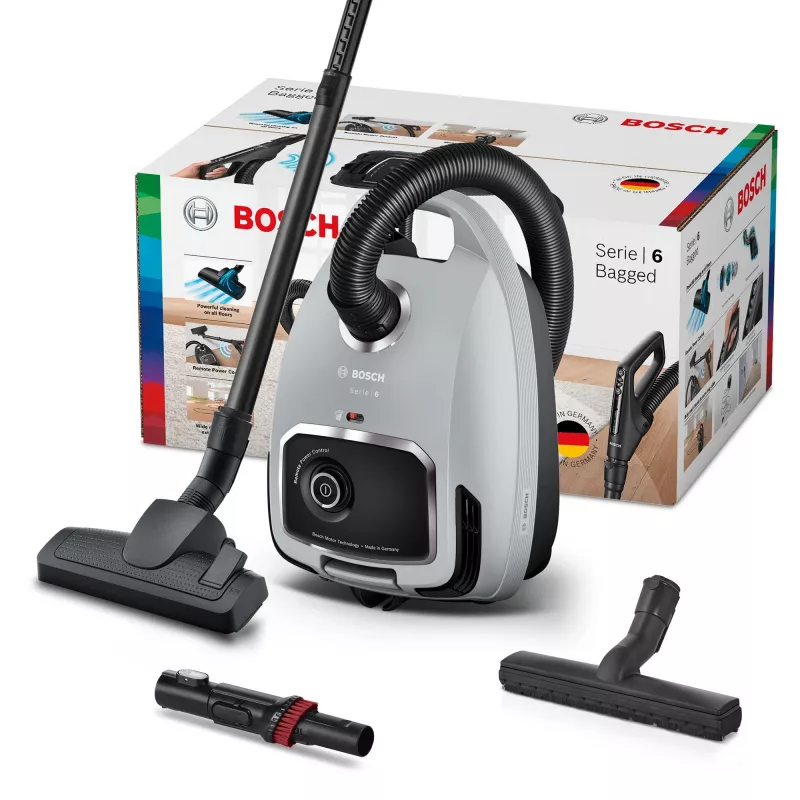 Bodenstaubsauger Bosch Serie 6 BGB6X330 — 600 W, HEPA 13, 4 L Staubbeutel, für Hartböden und Teppiche, 6 kg, grau/schwarz