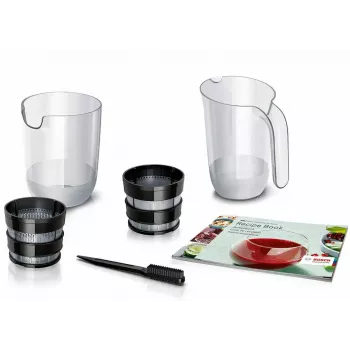 Slow Juicer Bosch MESM500W — 150 W Motor, 1 L Saftbehälter, kompakt 152×152×427 mm, weiß/schwarz