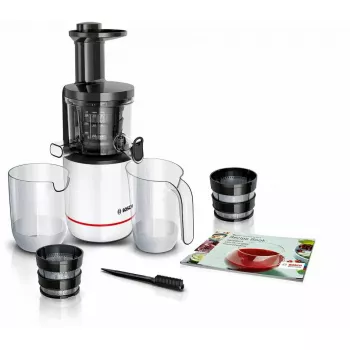 Slow Juicer Bosch MESM500W — 150 W Motor, 1 L Saftbehälter, kompakt 152×152×427 mm, weiß/schwarz