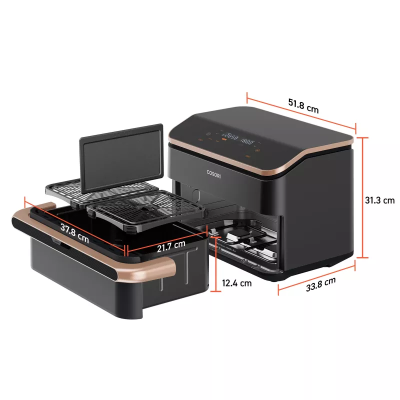 Cosori Dual Blaze Twinfry Chef Edition Doppelt 10 L Freistehend 2800 W Heißluftfritteuse Dunkelgrau, Roségold
