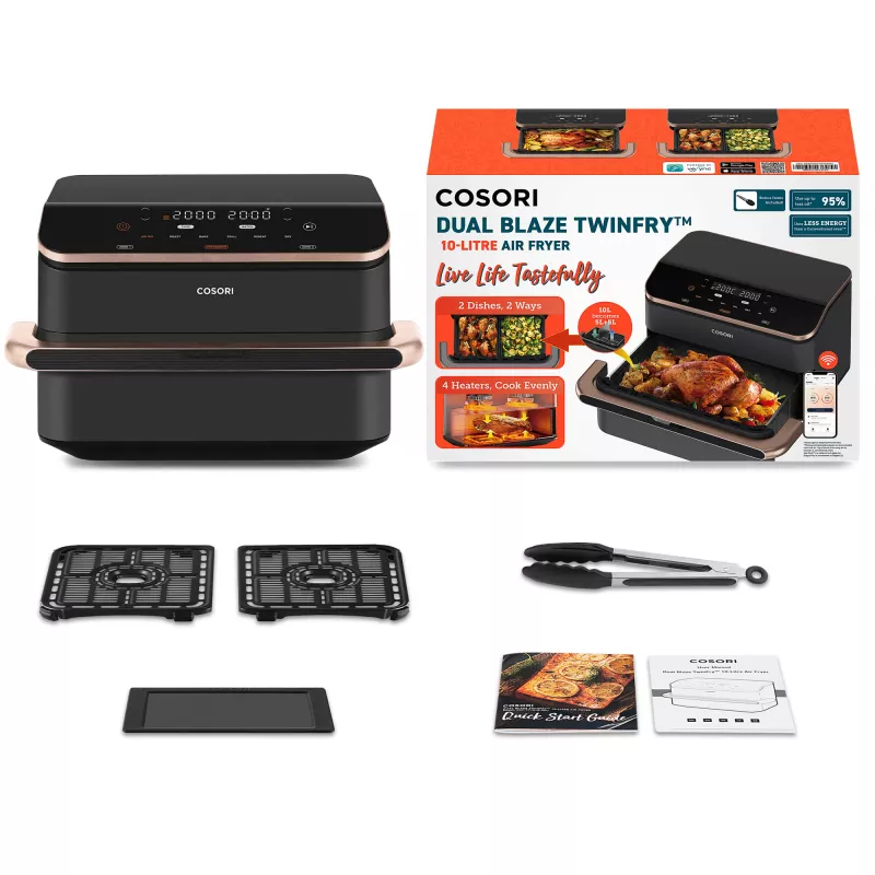 Cosori Dual Blaze Twinfry Chef Edition Doppelt 10 L Freistehend 2800 W Heißluftfritteuse Dunkelgrau, Roségold