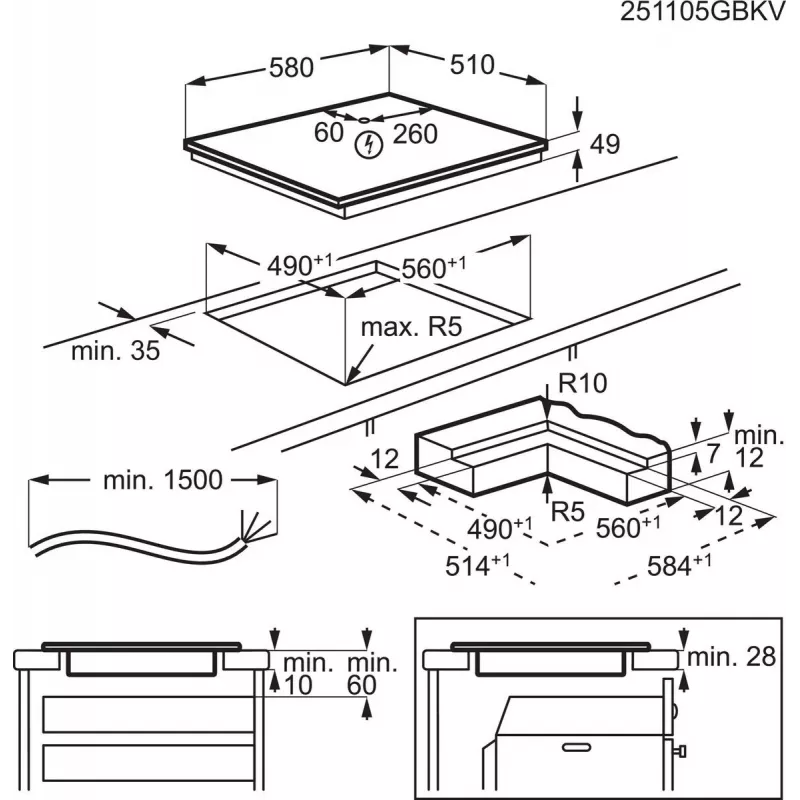 Electrolux Serie 700 EIS62453IZ Schwarz Einbau 60 cm Zonen-Induktionskochfeld 4 Zone(n)