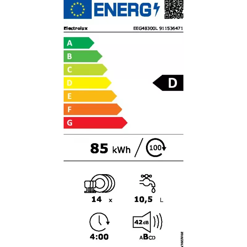 Einbau-Geschirrspüler Electrolux EEG48300L — 14 Maßgedecke, 42 dB, 60 cm