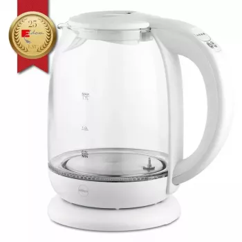 Elektrischer Wasserkocher Eldom C510B 1,7 L 2200 W Weiß – Gehäuse aus Glas und Kunststoff, Knopfdeckel, kabellose 360°-Basis