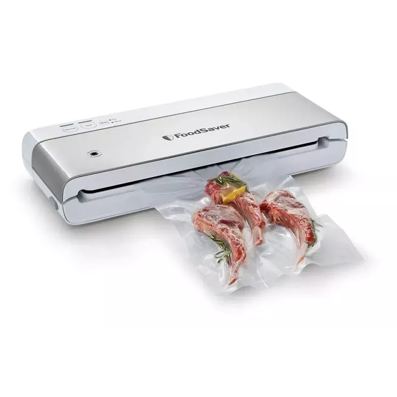 Vakuumiergerät FoodSaver VS0100X — Drehregler, inklusive Folienrolle und 4 Vakuumierbeutel, silber-weiß