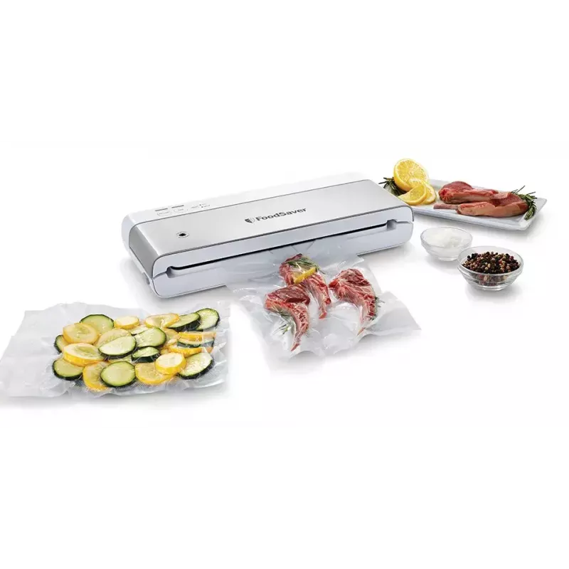 Vakuumiergerät FoodSaver VS0100X — Drehregler, inklusive Folienrolle und 4 Vakuumierbeutel, silber-weiß