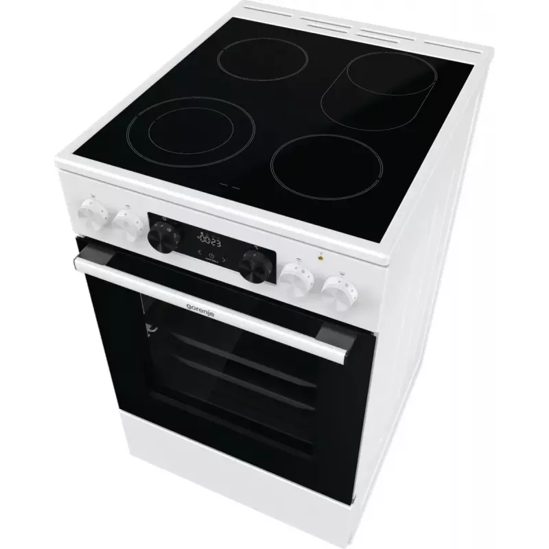 Freistehender Herd Gorenje GECS5C70WA Elektrokochfeld mit Spiralplatten, 4 Zonen, weiß, Backofen 70 L, Drehregler, LED-Anzeige