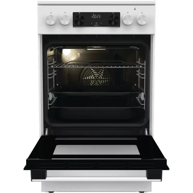 Freistehender Herd Gorenje GECS5C70WA Elektrokochfeld mit Spiralplatten, 4 Zonen, weiß, Backofen 70 L, Drehregler, LED-Anzeige