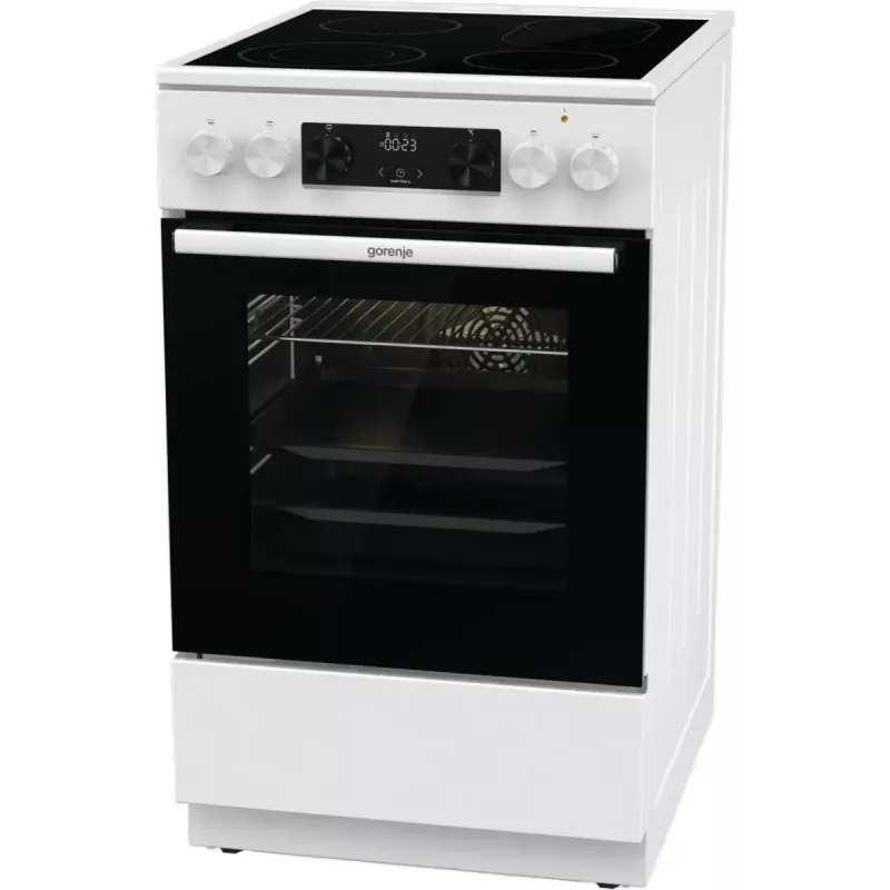 Freistehender Herd Gorenje GECS5C70WA Elektrokochfeld mit Spiralplatten, 4 Zonen, weiß, Backofen 70 L, Drehregler, LED-Anzeige