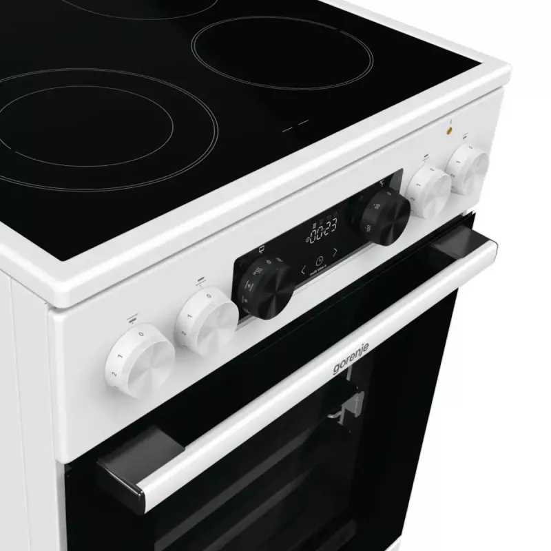 Freistehender Herd Gorenje GECS5C70WA Elektrokochfeld mit Spiralplatten, 4 Zonen, weiß, Backofen 70 L, Drehregler, LED-Anzeige