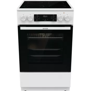 Freistehender Herd Gorenje GECS5C70WA Elektrokochfeld mit Spiralplatten, 4 Zonen, weiß, Backofen 70 L, Drehregler, LED-Anzeige
