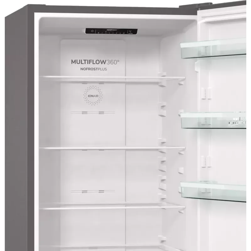 Freistehender Kühl-Gefrierkombination Gorenje NRK6202EXL4, gesamt 331 L (Kühlschrank 235 L / Gefrierschrank 96 L), Edelstahl, LED-Display