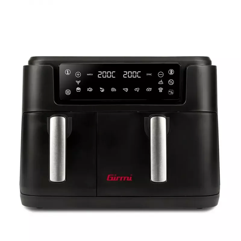 Heißluftfritteuse Girmi FG26, Doppelkorb-Tischfritteuse, 9 l gesamt (5,5 l + 3,5 l), 2400 W, 10 Programme, bis 200 °C