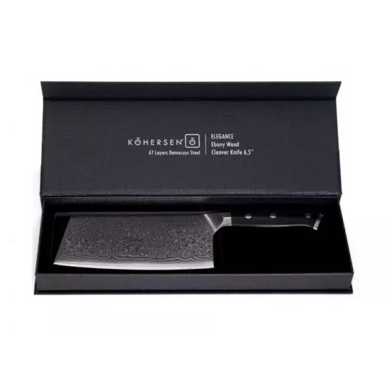 Hackmesser KOHERSEN Elegance Ebenholz Damaststahl Hackmesser 16,5 cm, 60 HRC, 13 cm Griff, 335 g