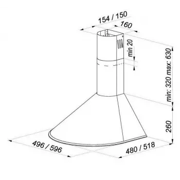 Wandhaube MAAN Mix 3, Fettfilter, Satin-Edelstahl, 500 mm, 310 m³/h