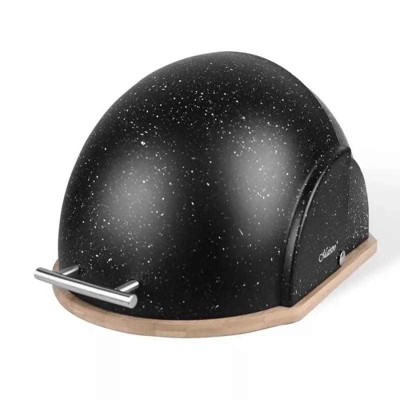 Brotdose Maestro MR-1678G-Schwarz – ovaler Brotaufbewahrungsbehälter, Kunststoff mit Bambusdeckel, 350×200×250 mm