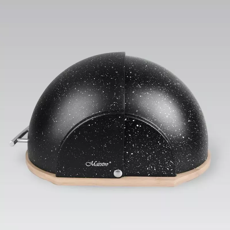 Brotdose Maestro MR-1678G-Schwarz – ovaler Brotaufbewahrungsbehälter, Kunststoff mit Bambusdeckel, 350×200×250 mm