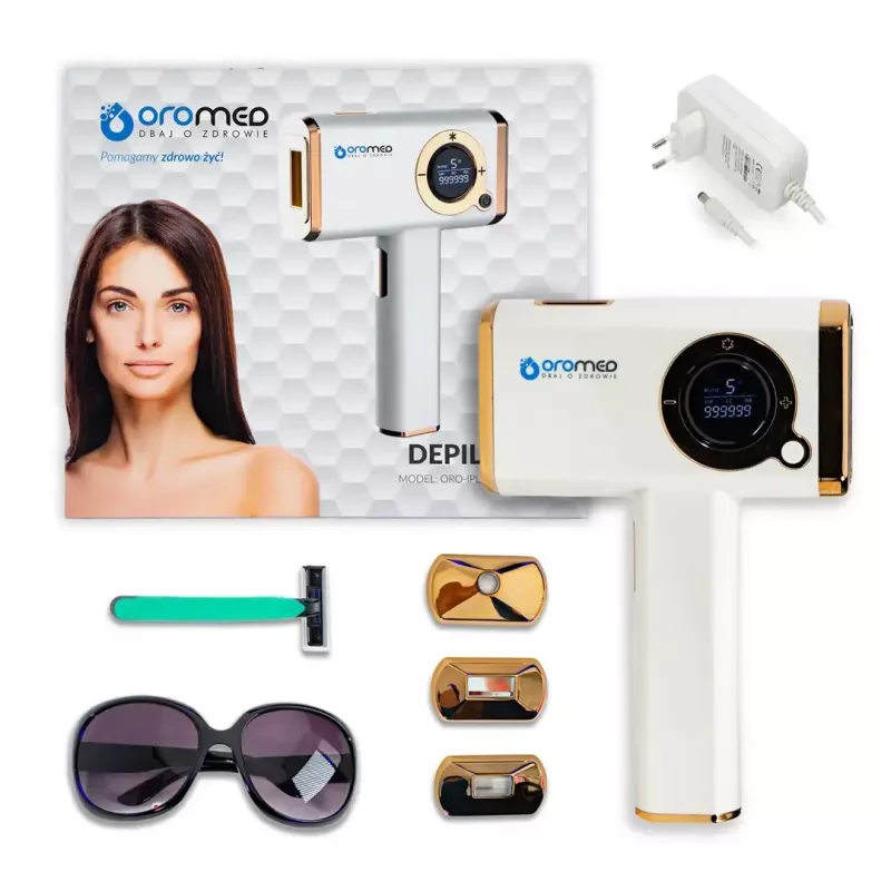 Epilierer ORO-MED ORO-IPL ICE – IPL-Laser-Haar- und Körperdepilierer, 48 W, 3 abnehmbare Aufsätze, Schutzbrille